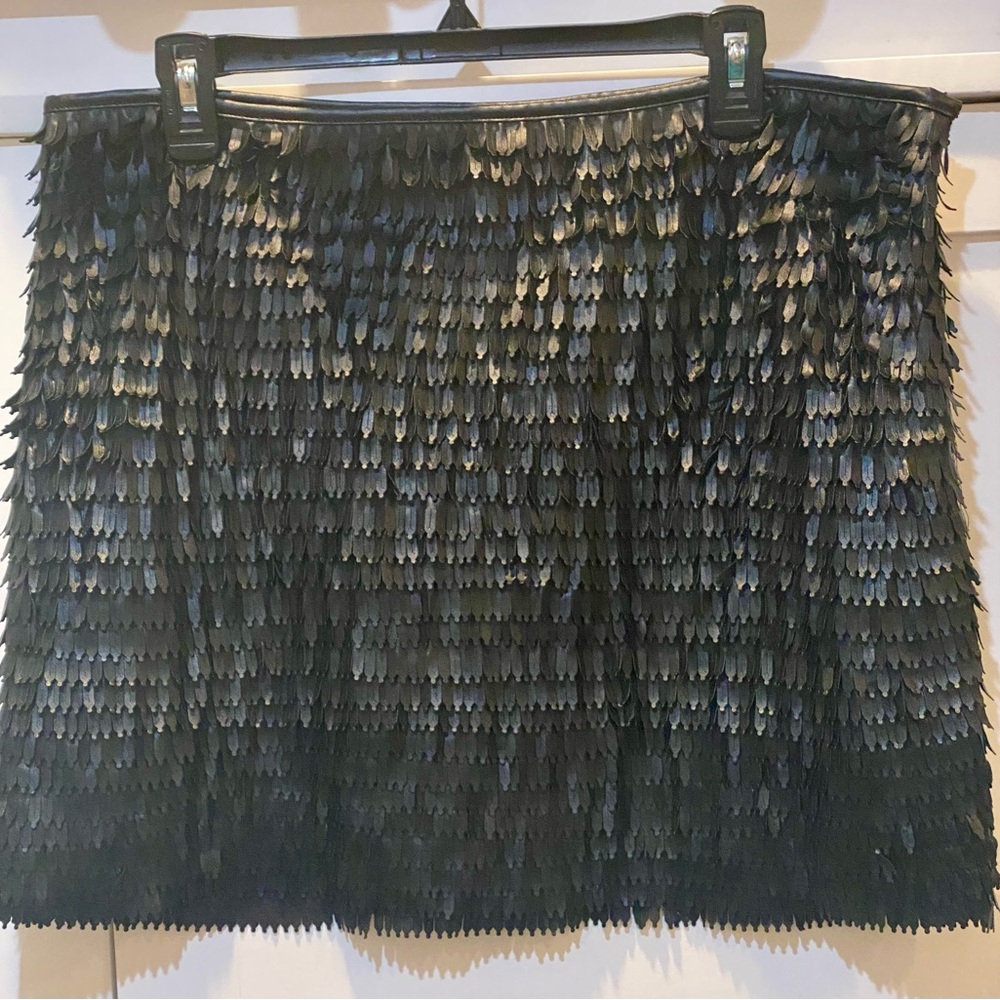 MSSP Elegant Black LEATHER Feathered Skirt! Size XL ✨PRISTINE CONDITION✨